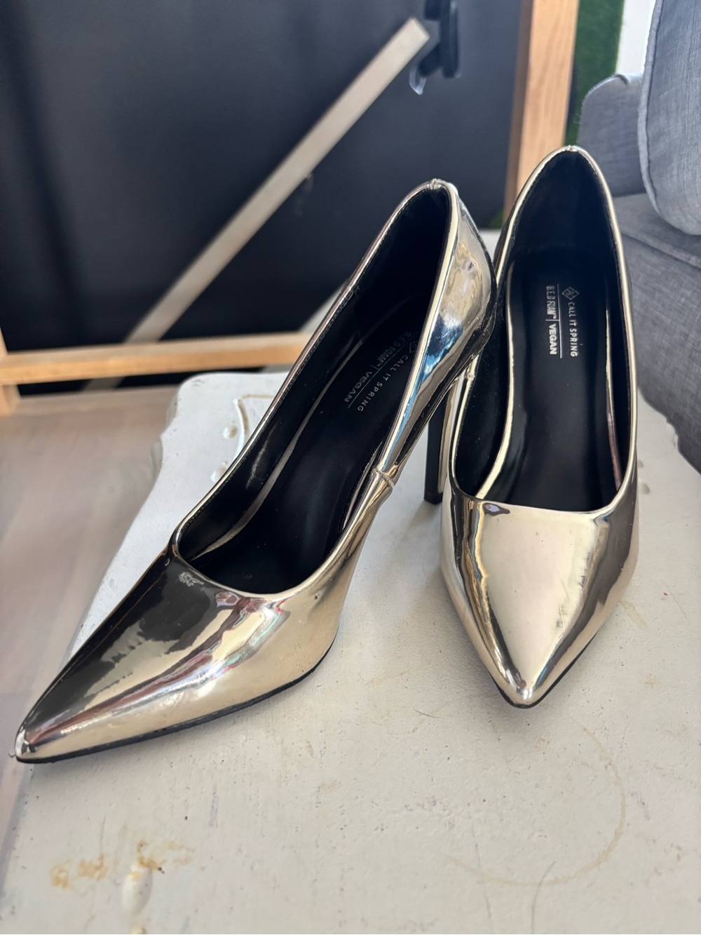 Call It Spring Metallic Gold Pointed Toe Heels - Picture 3 of 4
